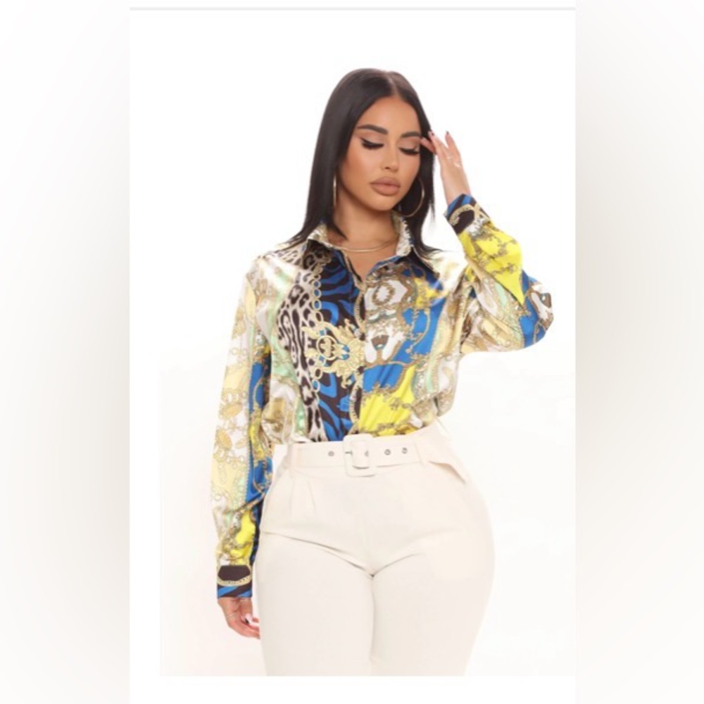 Fashion Nova Royal and Animal print blouse